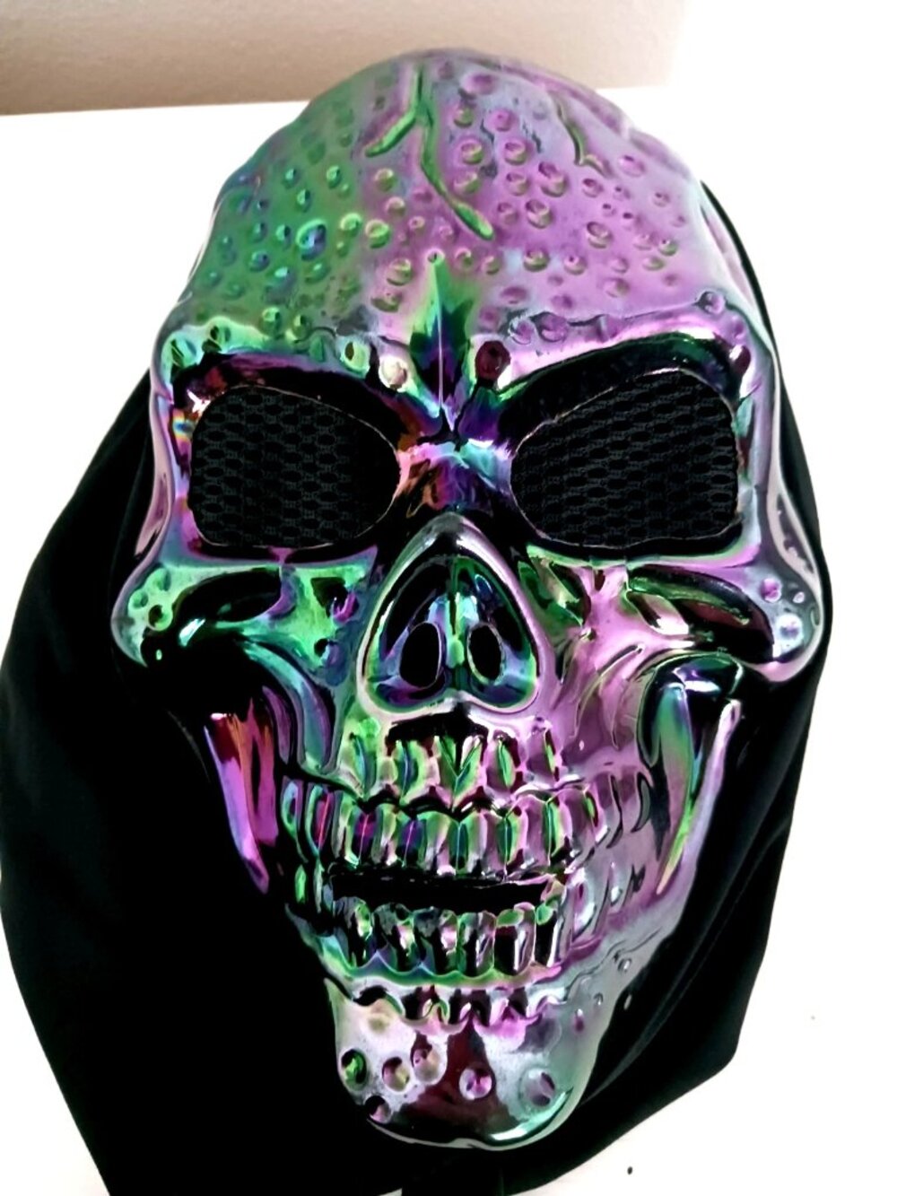 Skull Iridescent Hooded Mask Costume Horror Adult Size Unisex